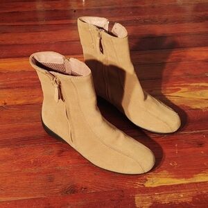 Lands' End Light Brown Suede Leather Zip High Ankle Boots Size 6.5
